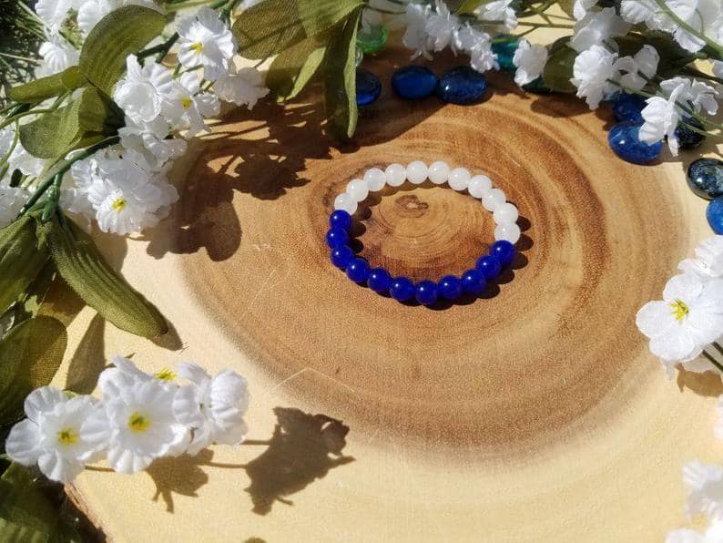 Blue and White Jade Stretch Bracelet