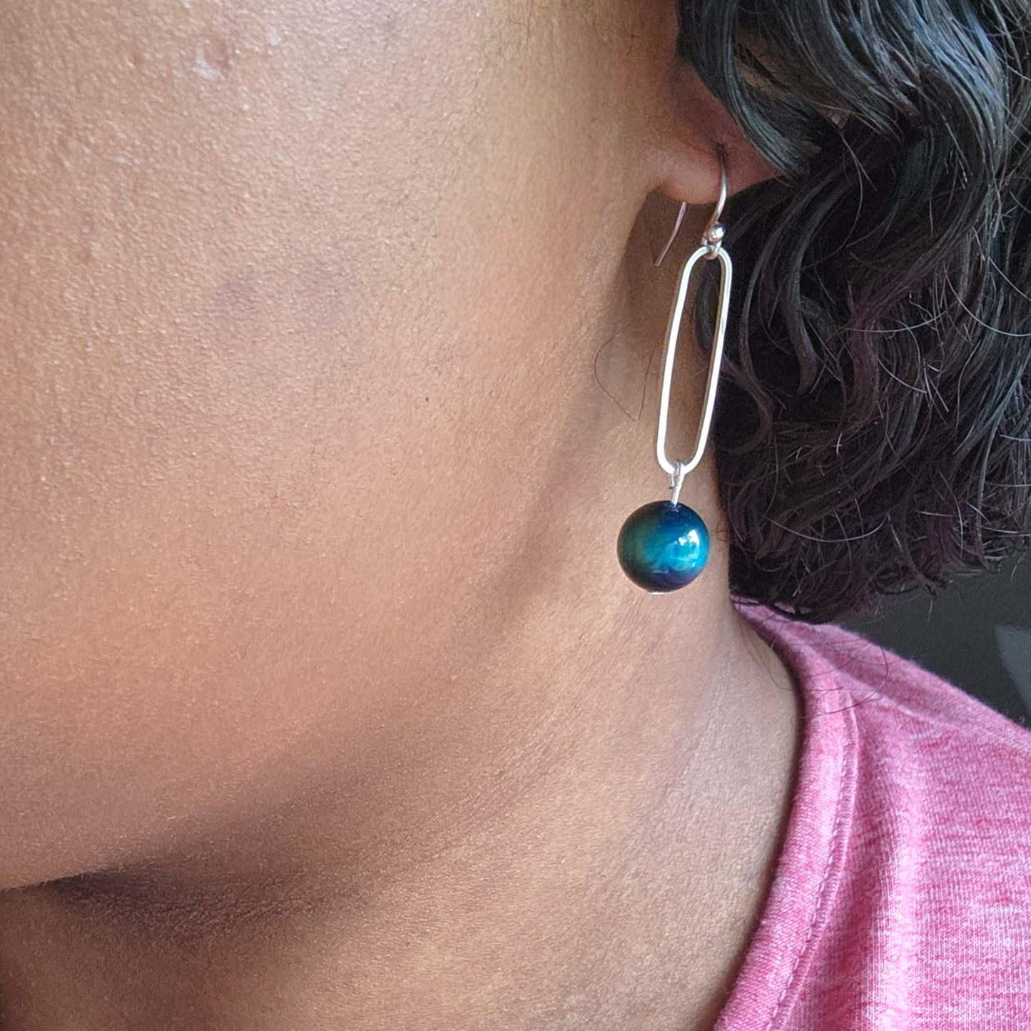 Blue Tiger Eye Oval Earrings