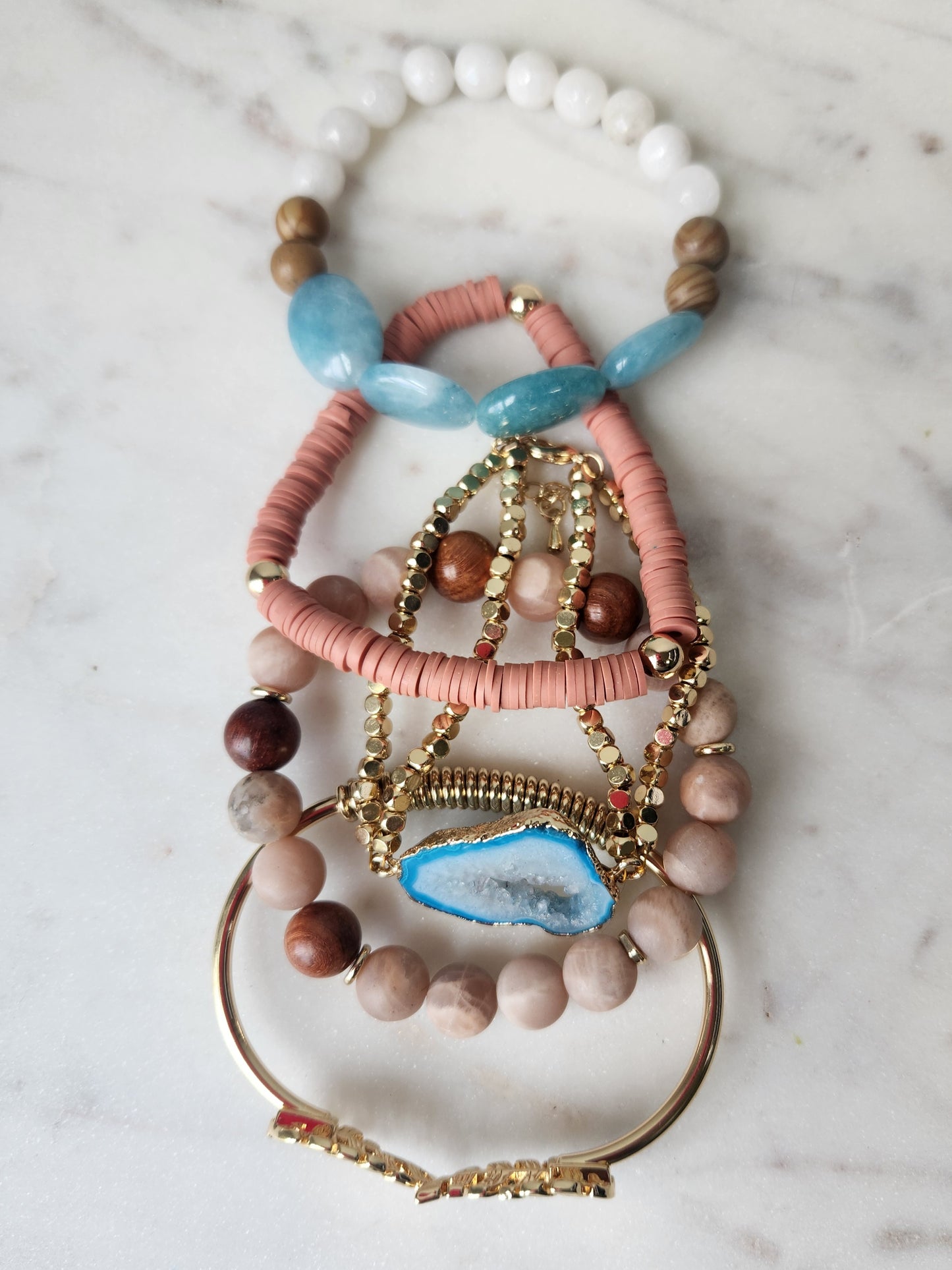 Boho Aquamarine and Agate Stack