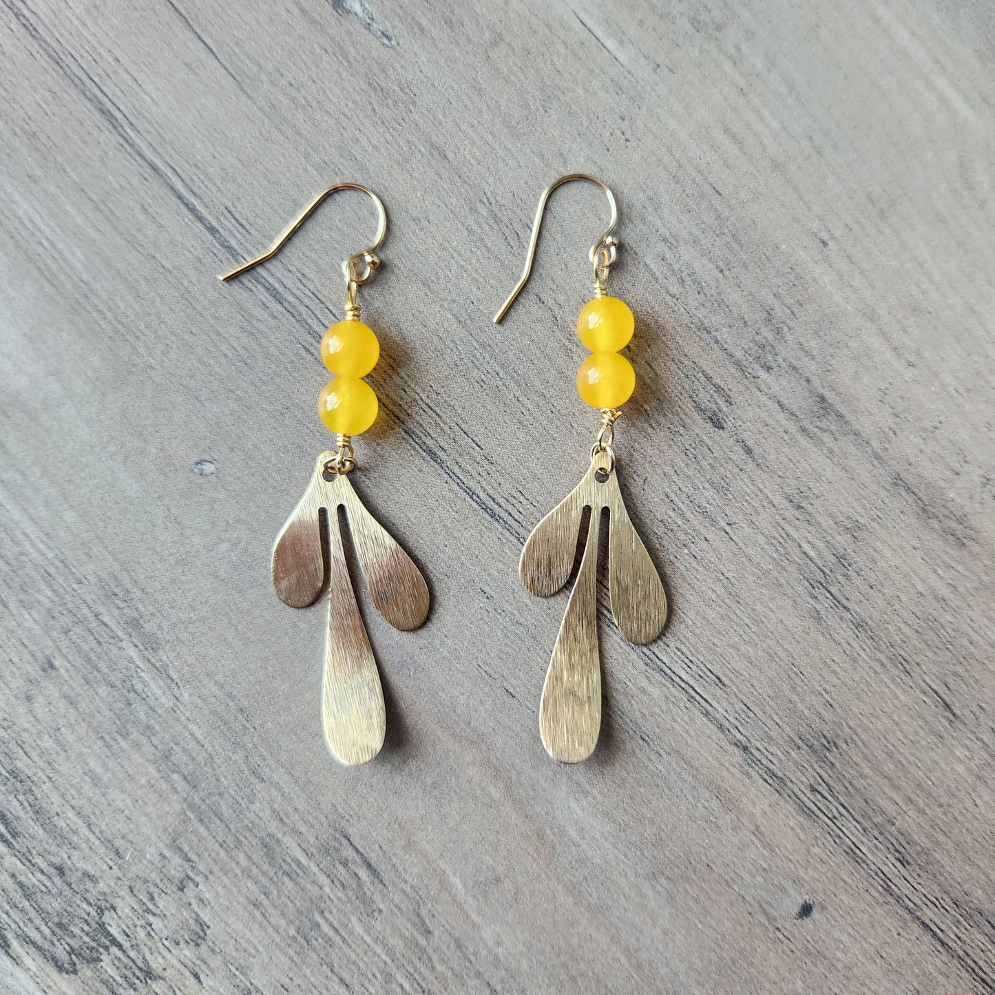 Yellow Jade Leaflet Earrings