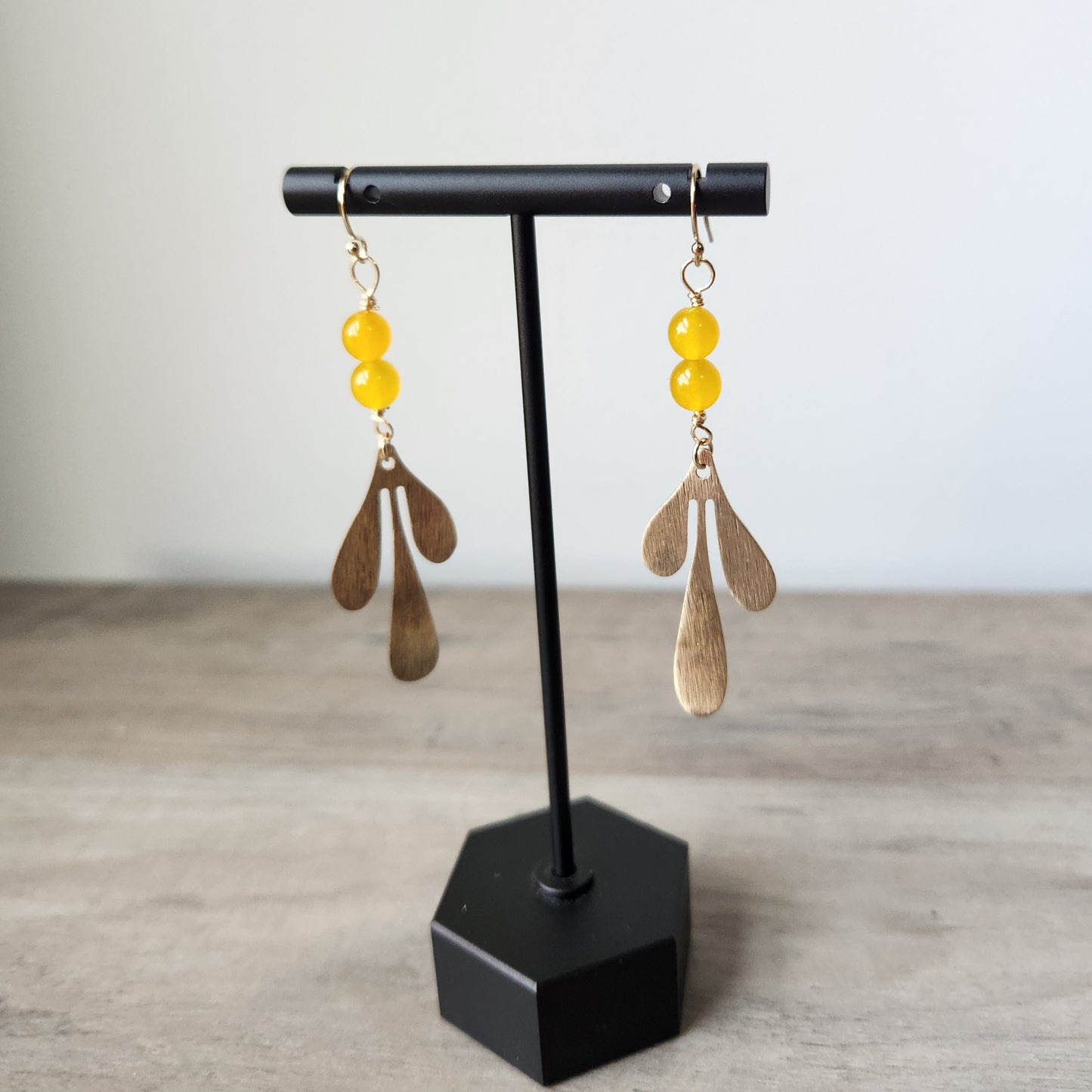 Yellow Jade Leaflet Earrings