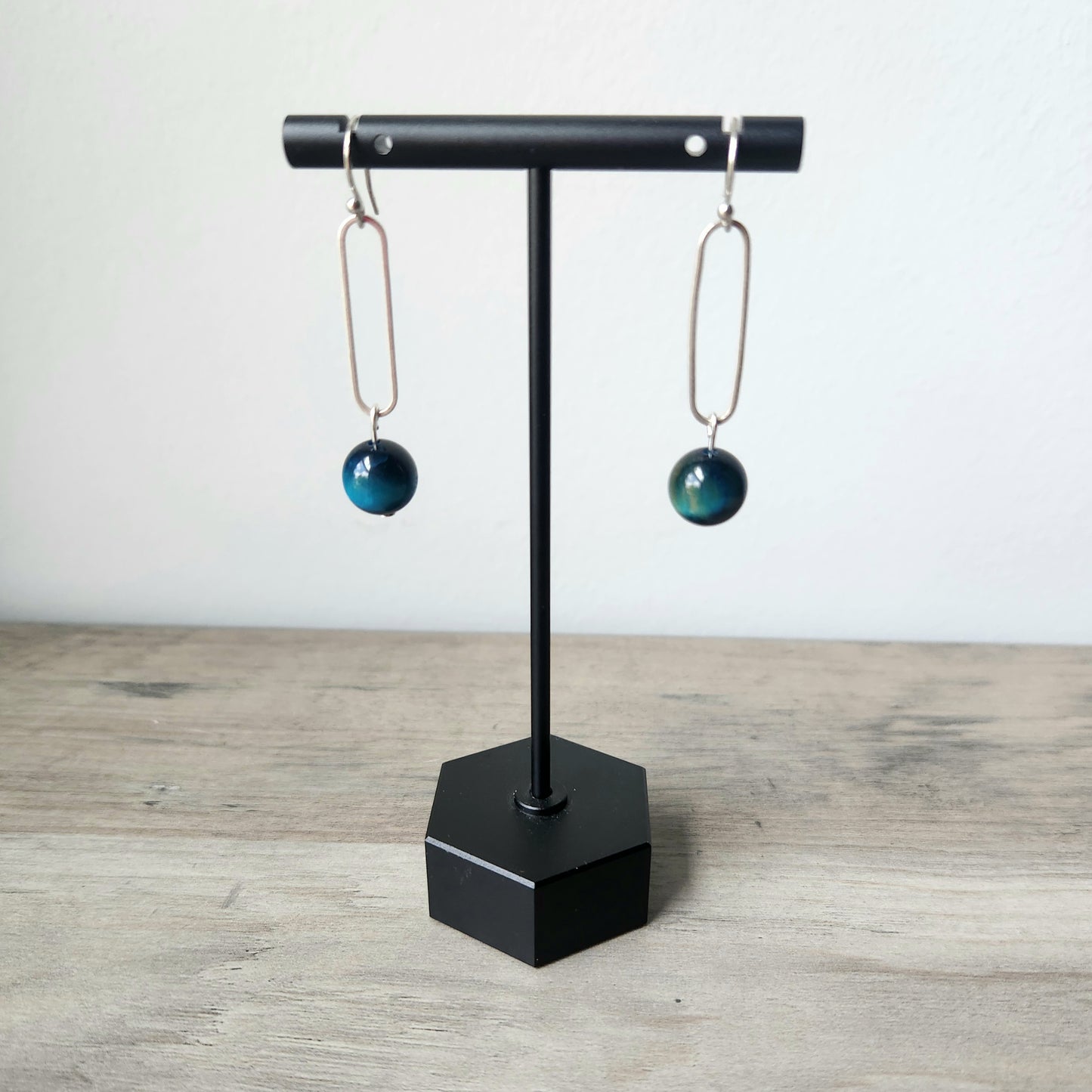 Blue Tiger Eye Oval Earrings