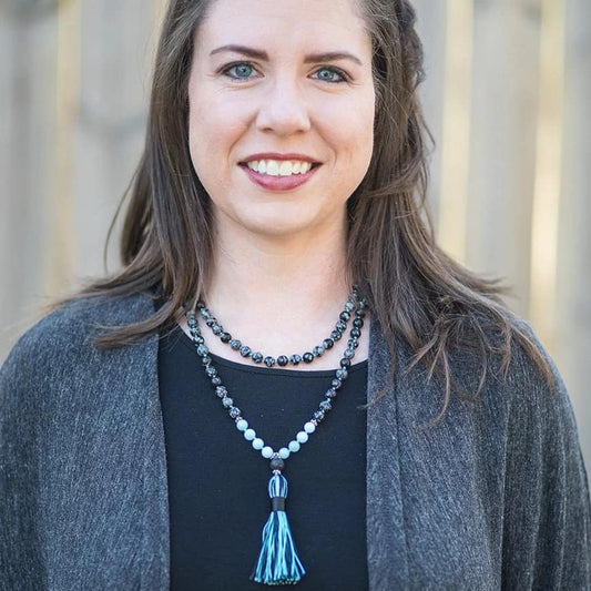 Snowflake Obsidian & Aquamarine Beaded Necklace