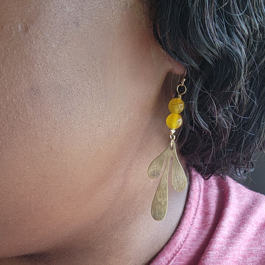 Yellow Jade Leaflet Earrings