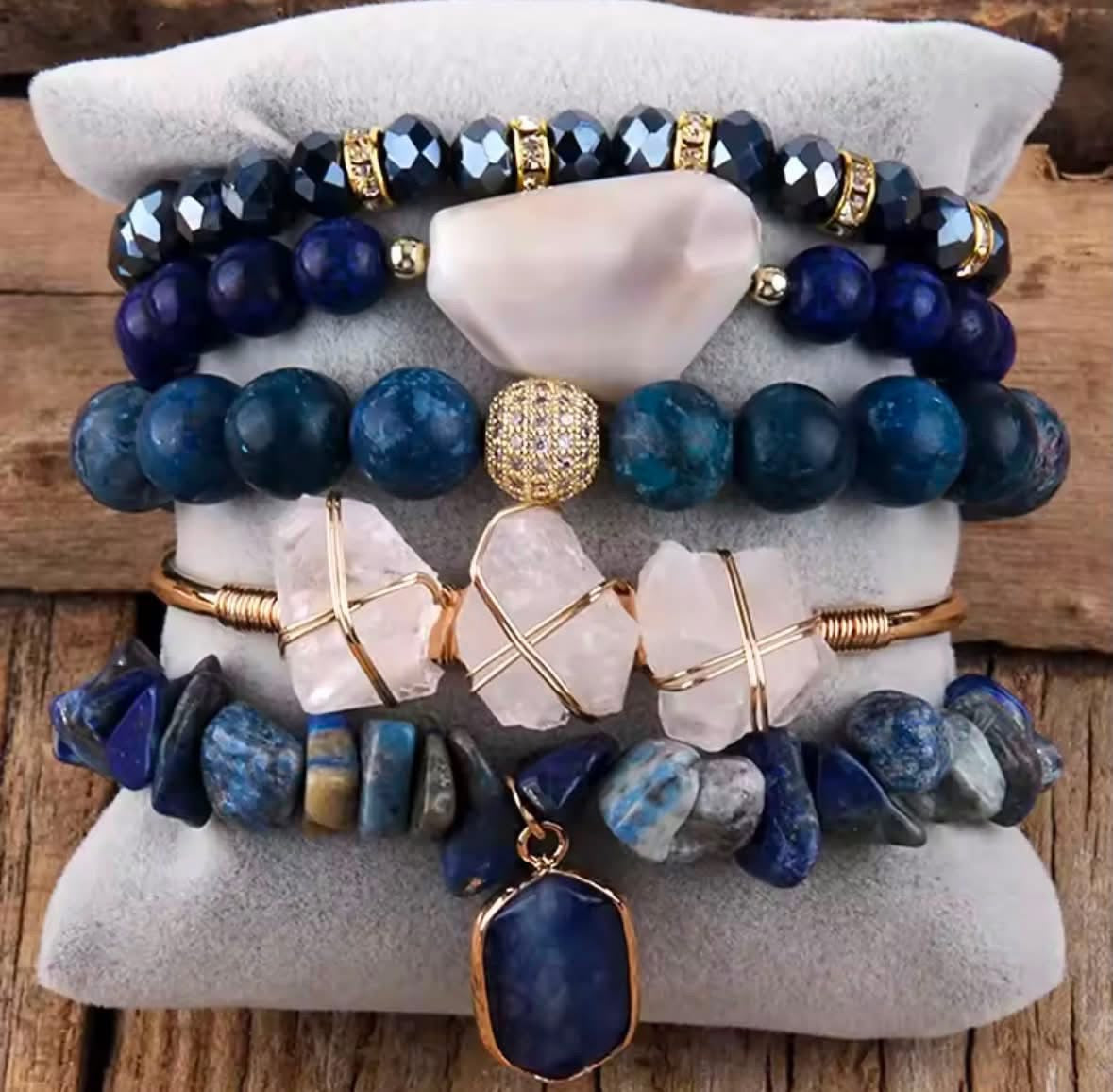 Lapis Lazuli and Druzy Agate Stack-Pre-Order