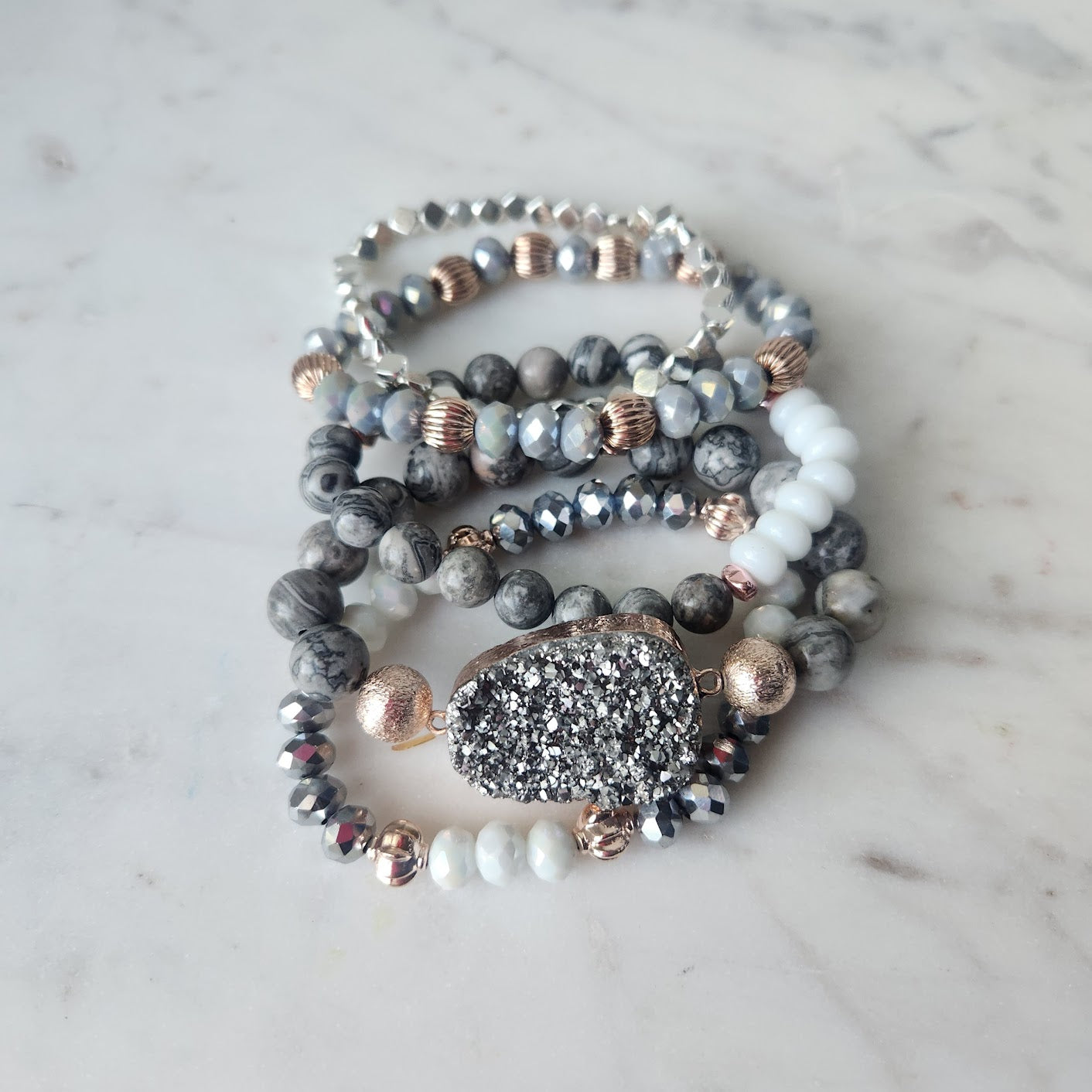 Picture Jasper Stack with Rose Gold Accents