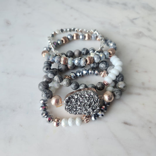 Picture Jasper Stack with Rose Gold Accents