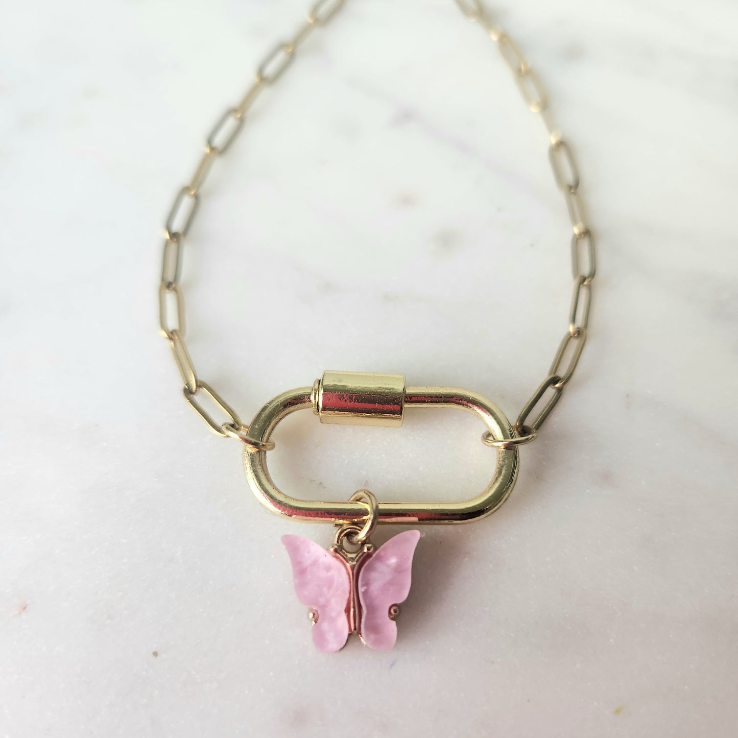 Butterfly Paperclip Chain Bracelet with Carabiner