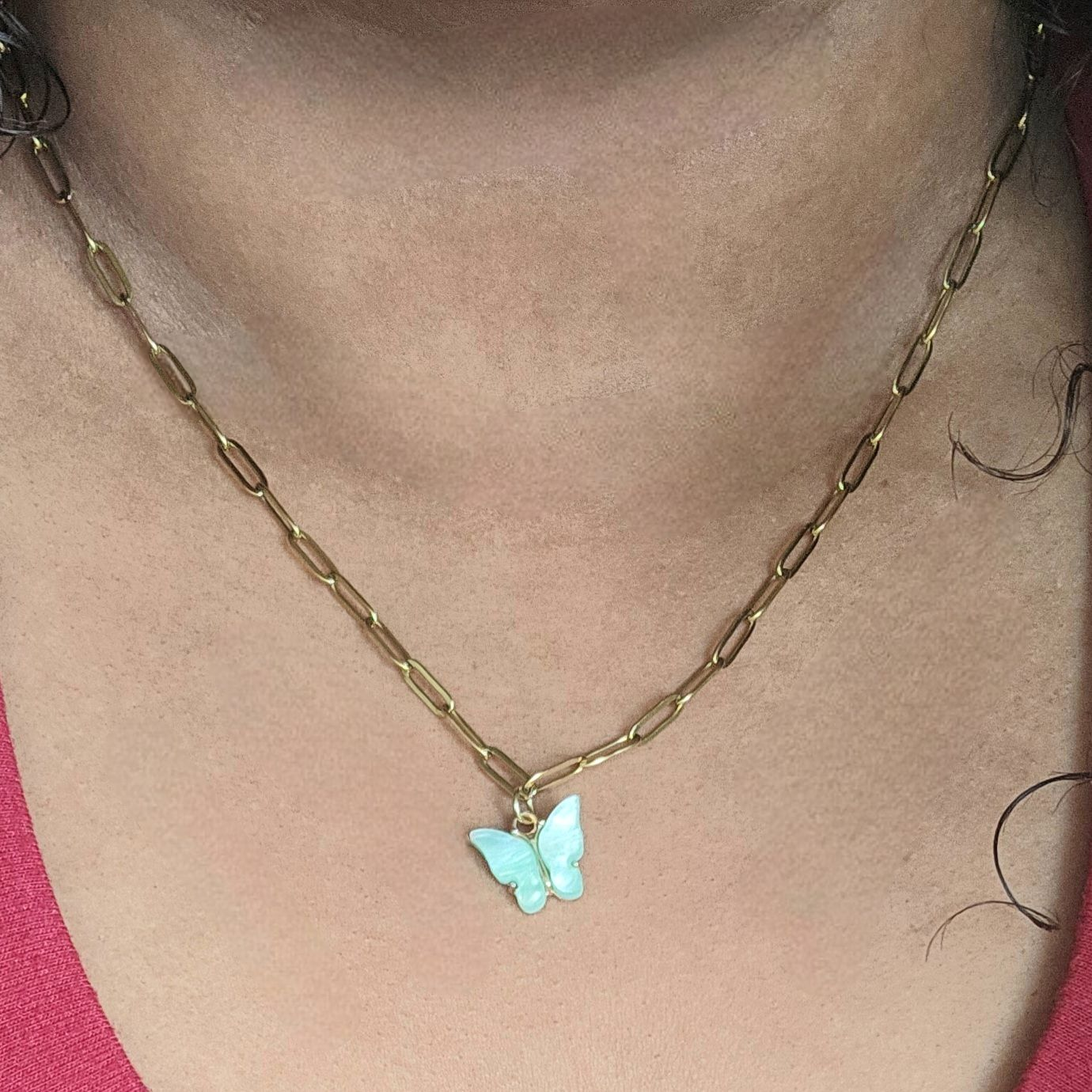 Paperclip Chain with Butterfly Charm Necklace