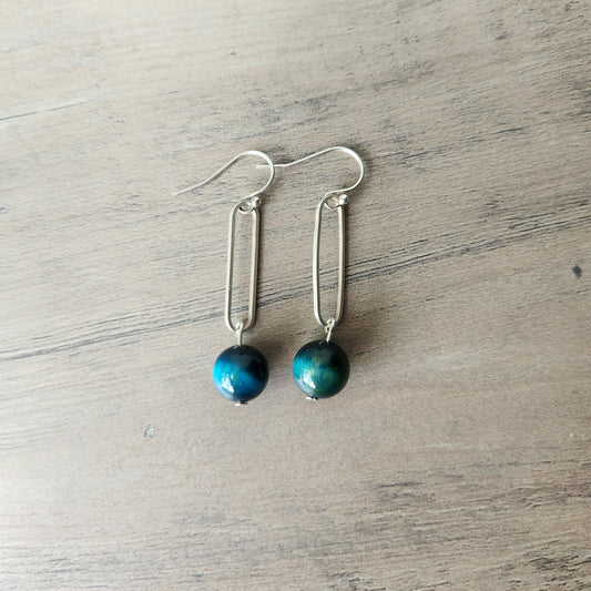 Blue Tiger Eye Oval Earrings