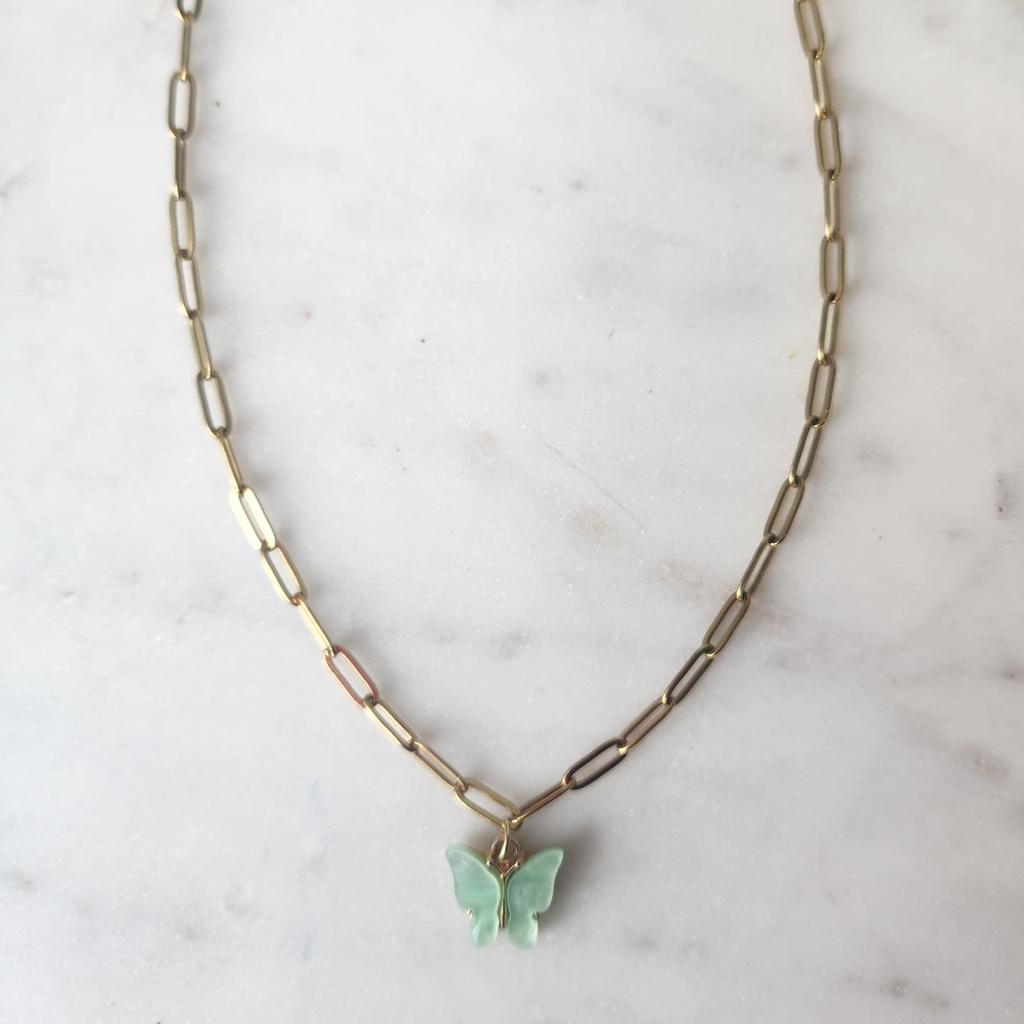 Paperclip Chain with Butterfly Charm Necklace