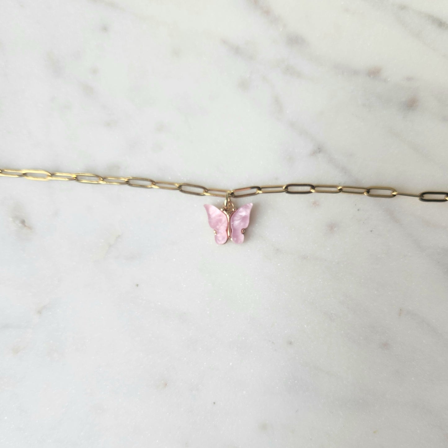 Paperclip Chain with Butterfly Charm Necklace