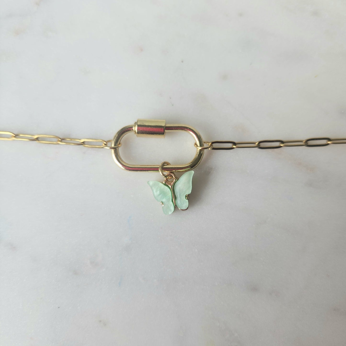 Butterfly Paperclip Chain Bracelet with Carabiner