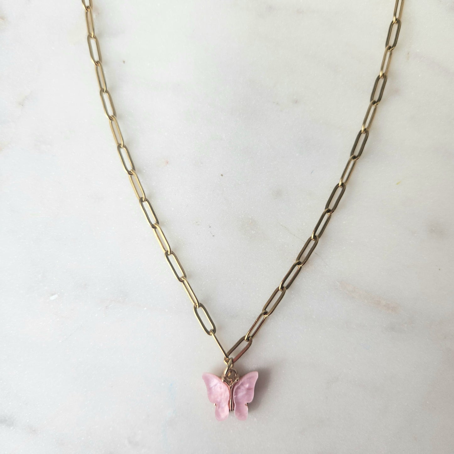 Paperclip Chain with Butterfly Charm Necklace