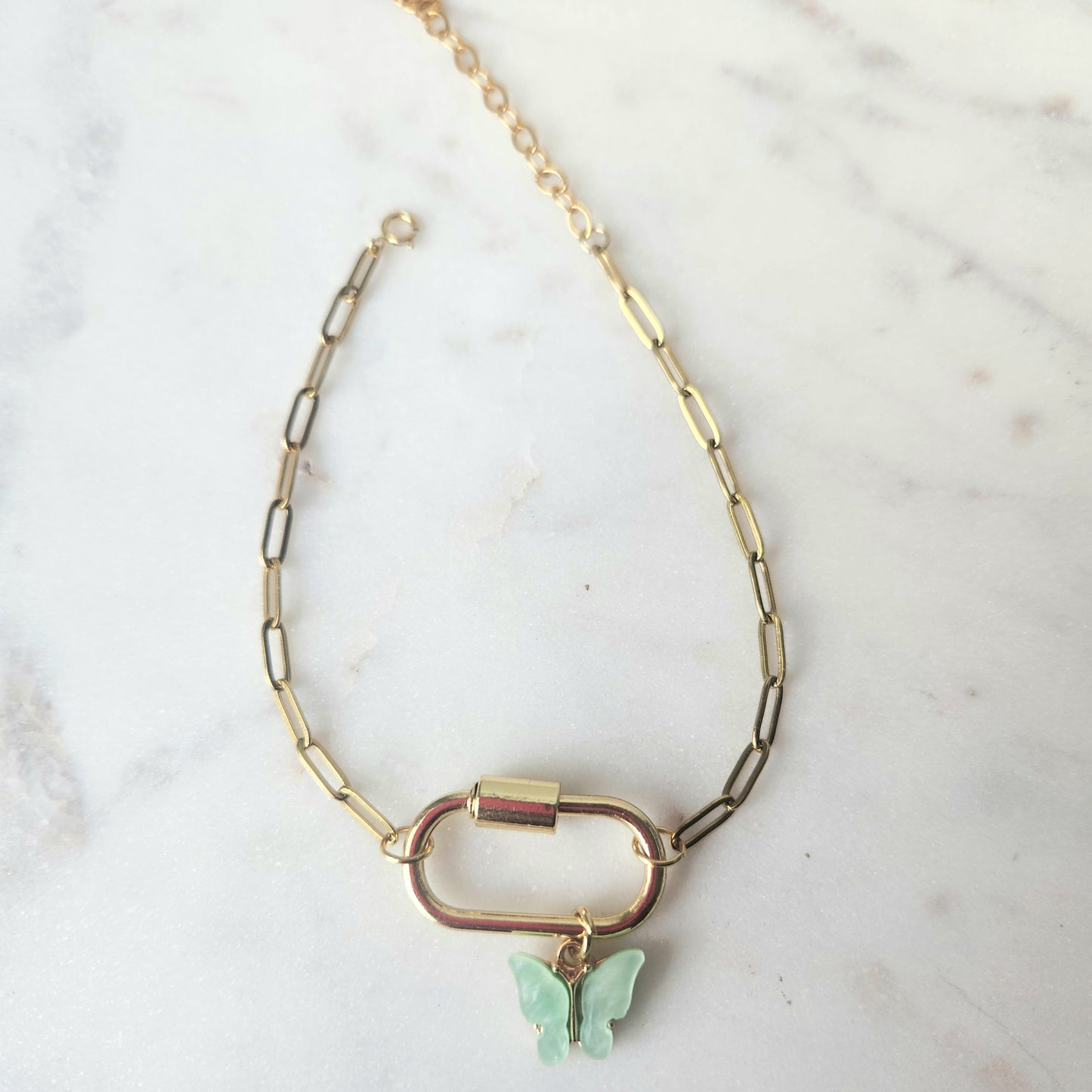 Butterfly Paperclip Chain Bracelet with Carabiner