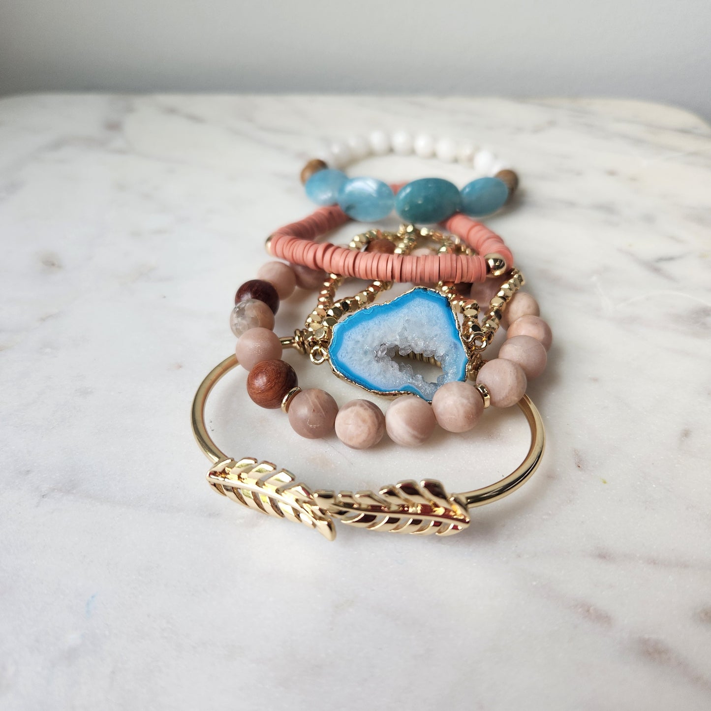 Boho Aquamarine and Agate Stack