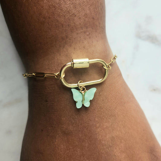 Butterfly Paperclip Chain Bracelet with Carabiner