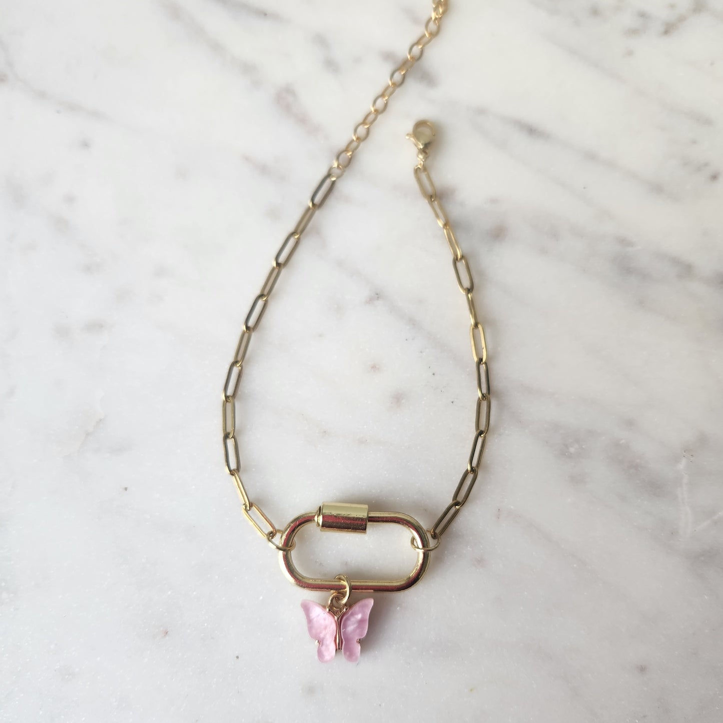 Butterfly Paperclip Chain Bracelet with Carabiner