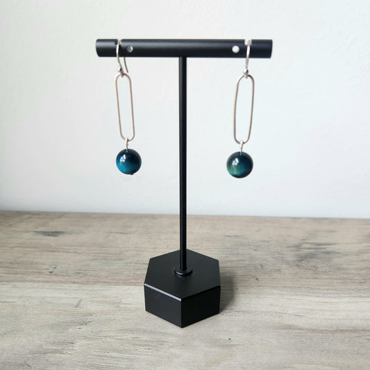 Blue Tiger Eye Oval Earrings